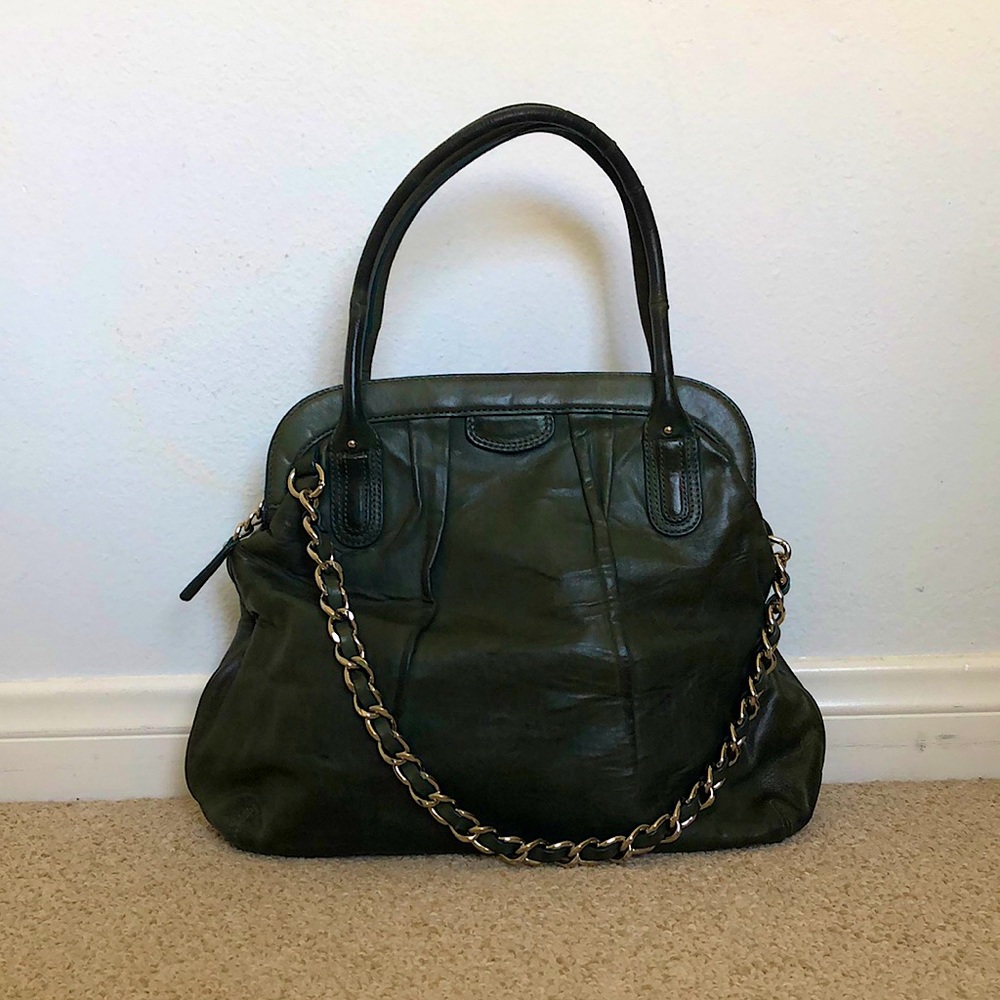 Banana Republic Teal Full Grain Leather Rocker Purse With Chain